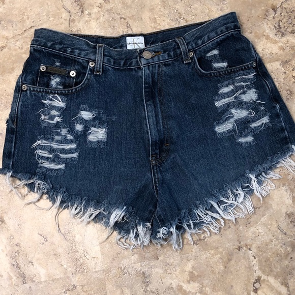 Calvin Klein Distressed Blue Jean Shorts Women 10 - Picture 1 of 6